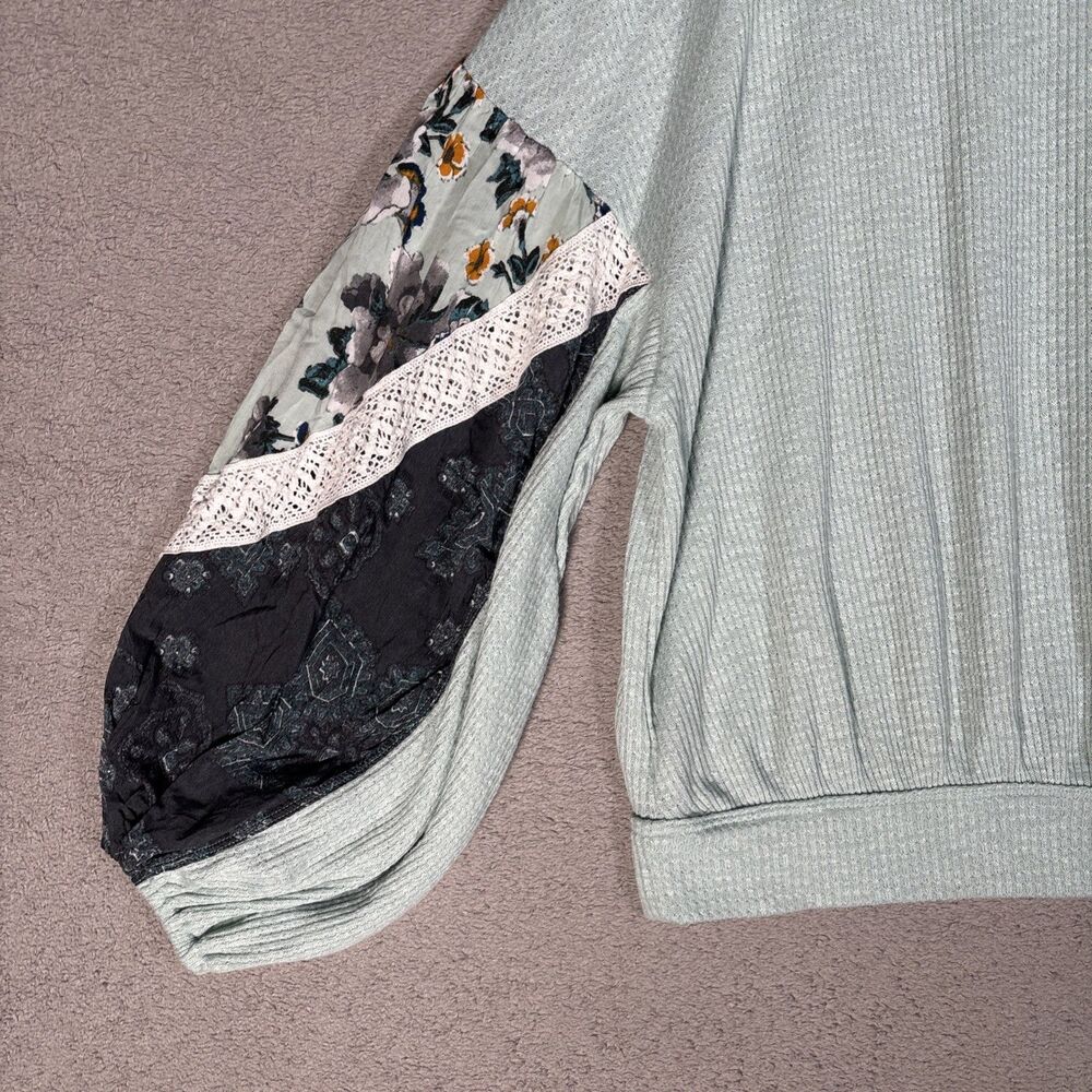 Free People Size M Casual Clash Top Thermal Knit Mutli Media Lace Seafoam Mint - Picture 12 of 13